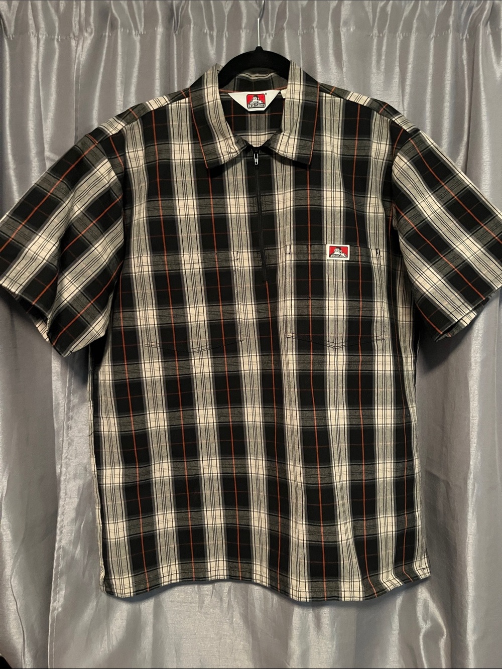 Ben Davis Black Cream Plaid Short-Sleeve Button Down Shirt